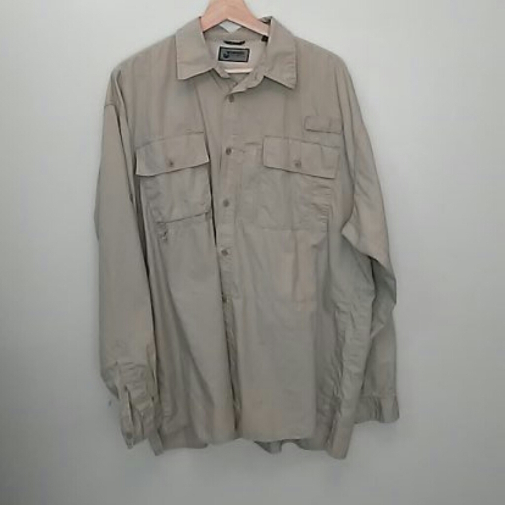 Vintage Wrangler Outdoor XL 100% Cotton Tan Hiking/Fishing Summer Shirt